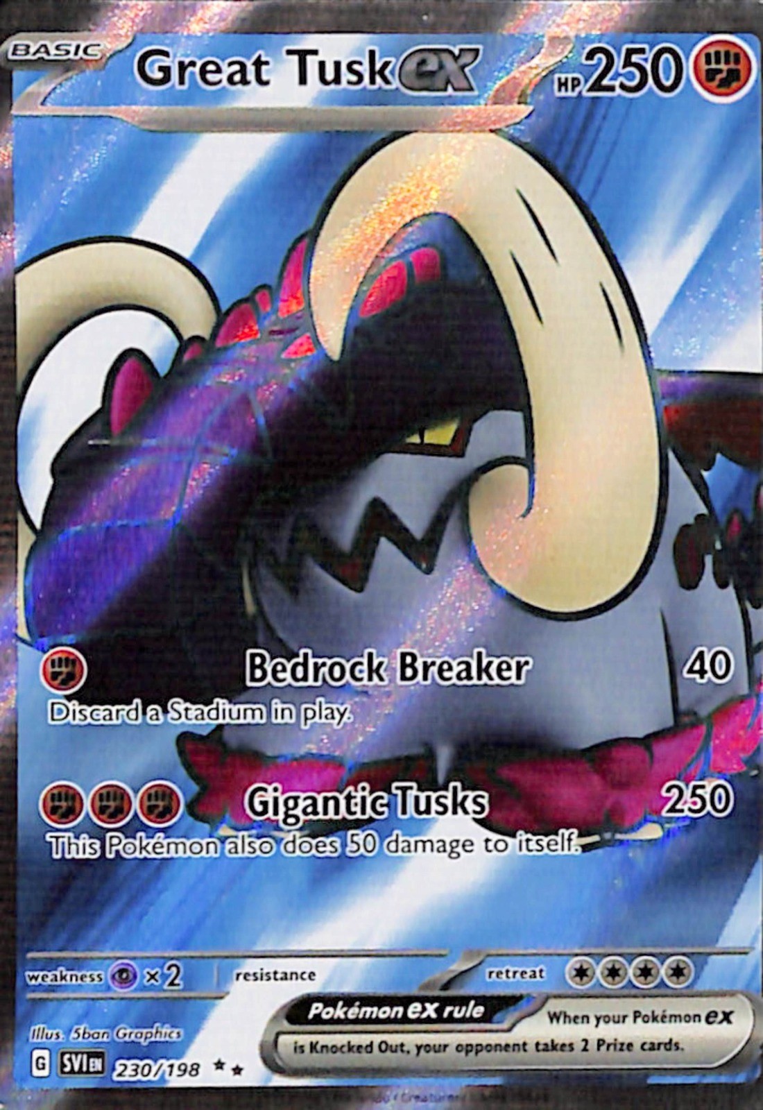 Great Tusk ex Ultra Rare SV01: Scarlet & Violet Base Set 230/198 NM Holo