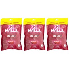 HALLS Relief Cherry Cough Drops Economy Pack 80 Count Each Lot of 3
