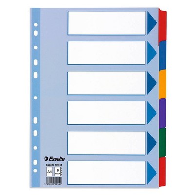 Esselte Ordnerregister DIN A4 Vollformat blanko farbig 6-teilig, 1 Satz