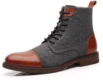 Mens Ankle Boot Lace Up Chelsea Boot Motor Biker Faux Leather boots shoes 