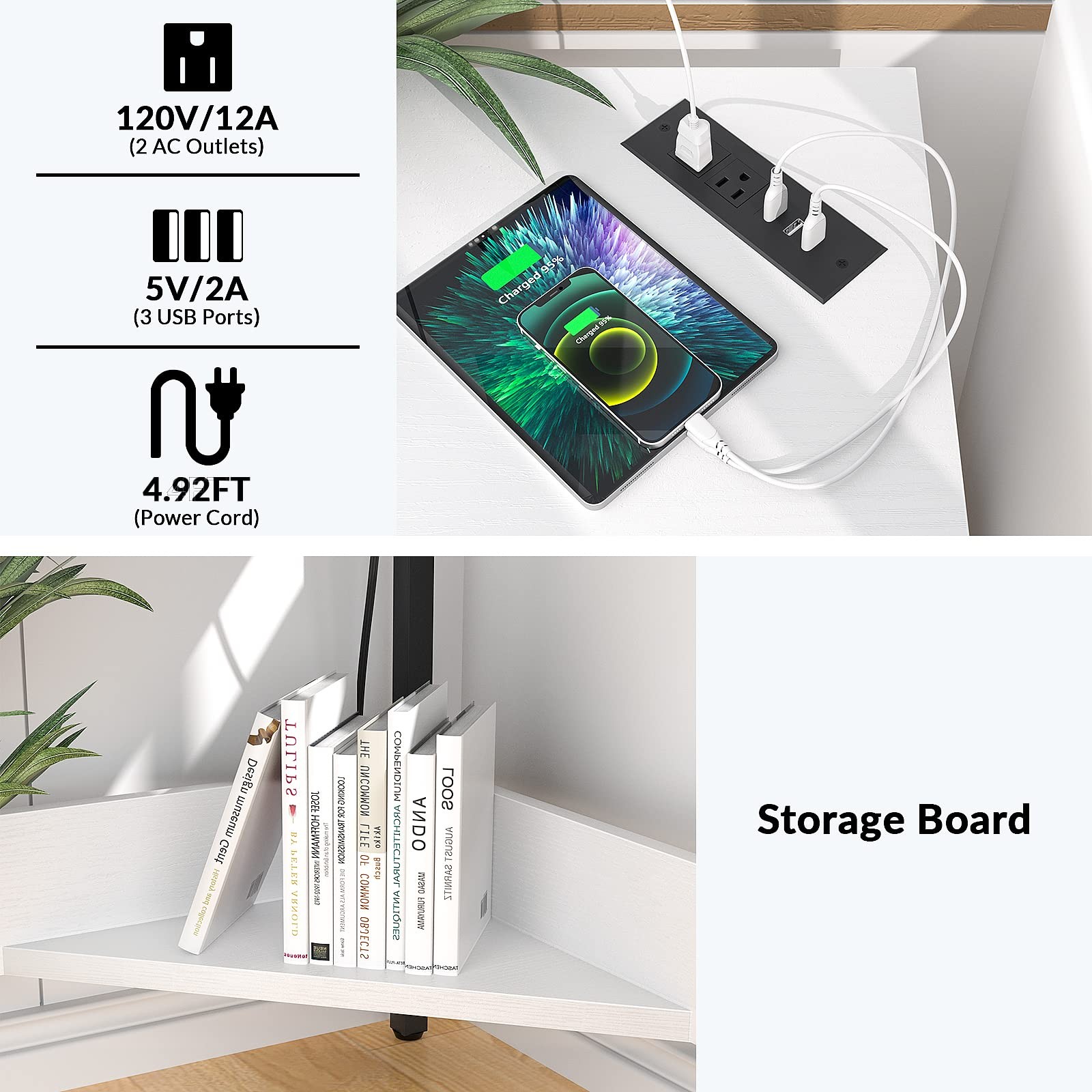 Corner Desk Small Desk with Outlets Corner Table for Small Space, Computer De...