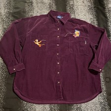 Womens XL Vintage 90s Disney Winnie The Pooh Corduroy Button Down shirt