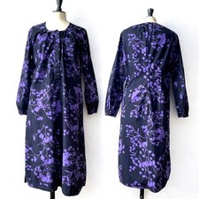 Isabel Marant Cotton Floral Shirt Dress Purple Black Midi Long Sleeve Sz 3 INDIA