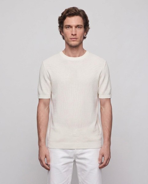 Sandro Paris Strickshirt Ecru Gr. S Herren T-Shirt Kurzarm Viskose SHPTR00152-image