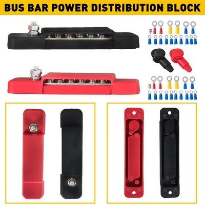 12 Point Busbar Bar Bus Power Distribution Block 180A 12V DC Black & Red Pair