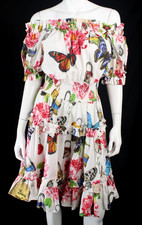 DOLCE & GABBANA Multicolor Garden Print Cotton Off-The-Shoulder A-Line Dress 44