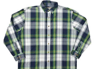 CE Schmidt Workwear Men 2XLT Tall Button Down Shirt Plaid Green Navy Cotton Blen