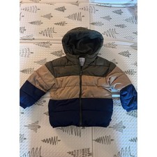 Baby Gap Kids ColdControl Puffer Jacket Hooded Colorblock Green Tan Blue Size 5