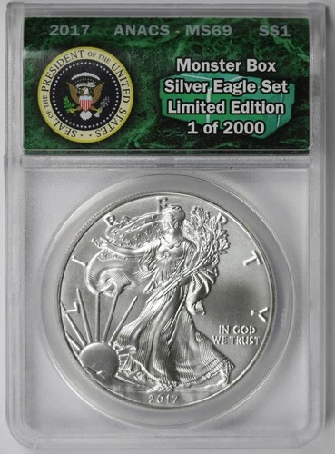 2017 American Silver Eagle $1 MS 69 ANACS Monster Box Limited Edition 1 of 2000