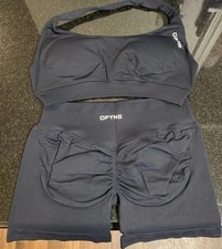 DFyne Womens Black Gym Set Small Available Bra and Bottoms Shorts Top