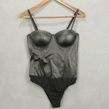 Say What Faux Leather Bustier Bodysuit Womens Medium Black Adjustable Strap
