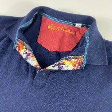 Robert Graham Polo Shirt Mens Medium Blue Classic Fit Floral Trim Short Sleeve