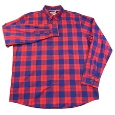 Wrangler Mens Red Blue Plaid Long Sleeve Button Down Shirt Large