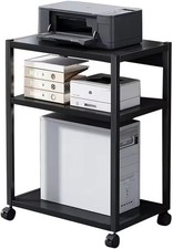 3-Tier Metal Rolling CPU Stand with Locking Caster Wheels for Home Office Black
