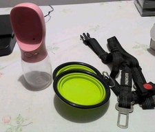 Dog Travel Bundle PAERCUTE Seat Belt Harness + Water Bottle + Collapsible Bowl