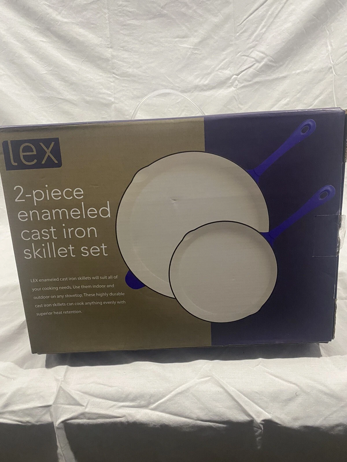Lex Essential 2 Pc Blue Enameled Cast Iron Skillet Set 12”&8”