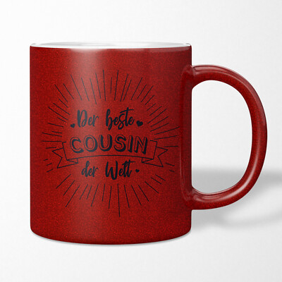 JUNIWORDS Glitzer Tasse ''Der beste Cousin der Welt'' Welt Geschenk Familie Liebe