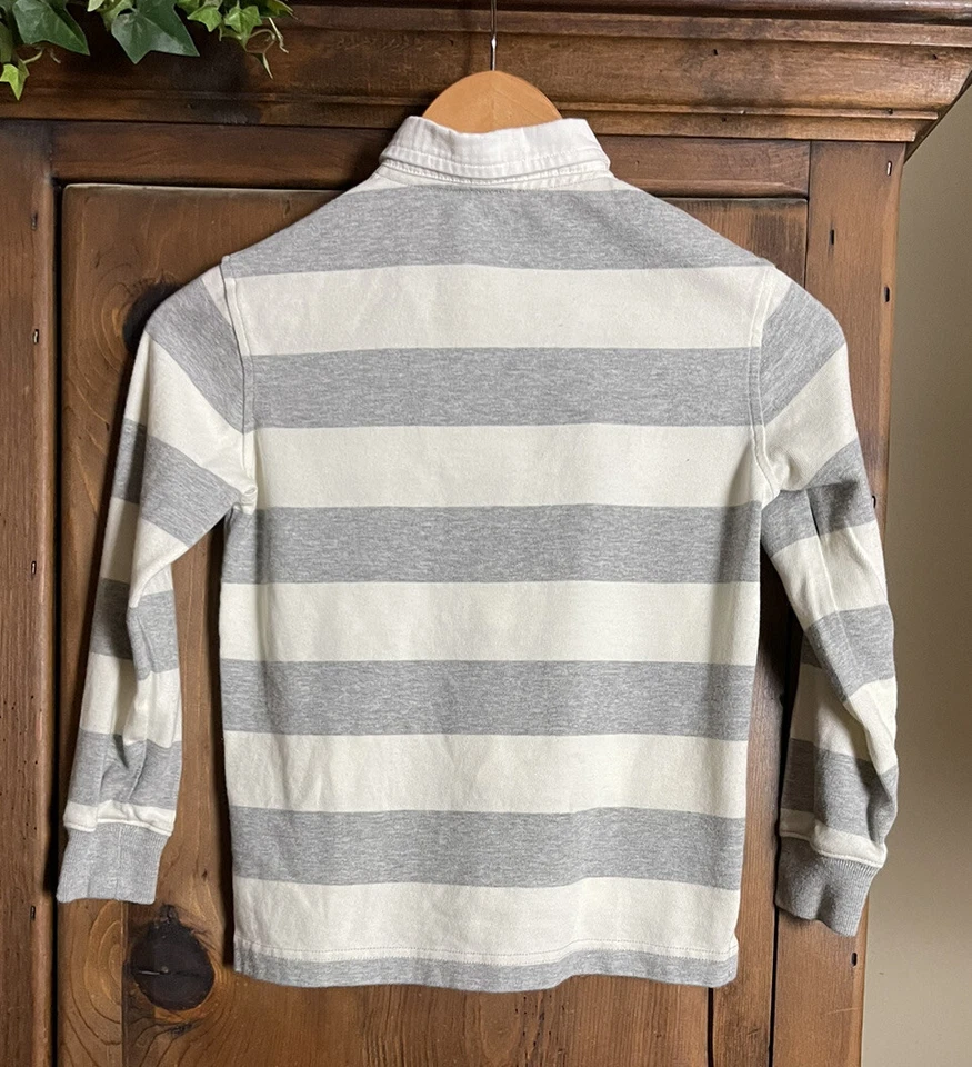 Camisa polo de rugby LANDS' END juvenil masculina 7/L 100% algodão listrada cinza/marfim G/S - Imagem 2 de 4