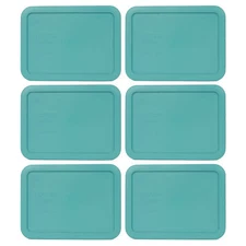Pyrex 7210-PC Turquoise Rectangle 3 Cup Storage Lid Cover 6PK for Glass Dish