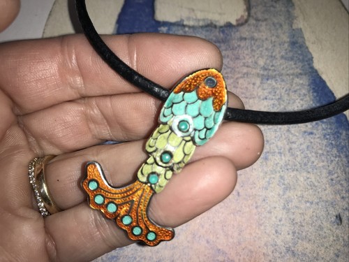 Margo de Taxco Enamel Articulated Fish Pendant Brooch