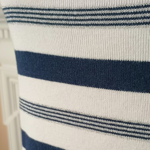 Talbots Navy Stripe Sleeveless Sweater M Boat Neck Knit with Metallic Threads - Bild 5 von 10