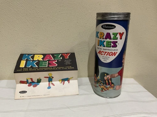 VTG. 1957 WHITMAN KRAZY IKES BUILDING SET, ORIG. CONTAINER, 44 PCS., #4731, USA