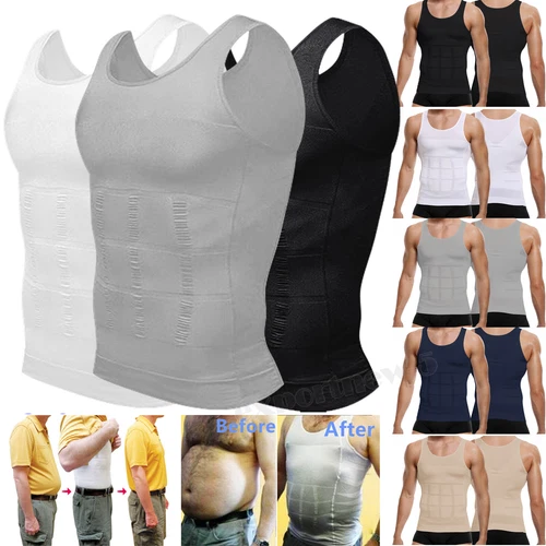 Men Slimming Body Shaper Tank Top Gynomastica Abdomen Compression Vest Gym Shirt - Picture 1 of 33