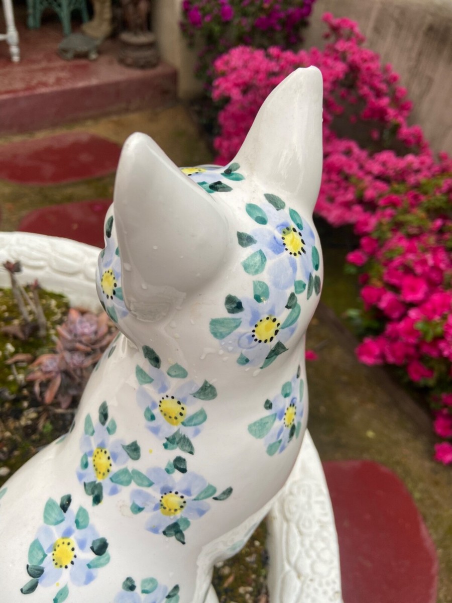 RARE NORLEANS Cat Ceramic Porcelain Figurine Statue Blue Floral
