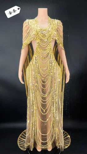 Womens Sexy See Through Silver Sequined Long Dress Evening Prom Gown Stage Wear - Picture 28 of 32