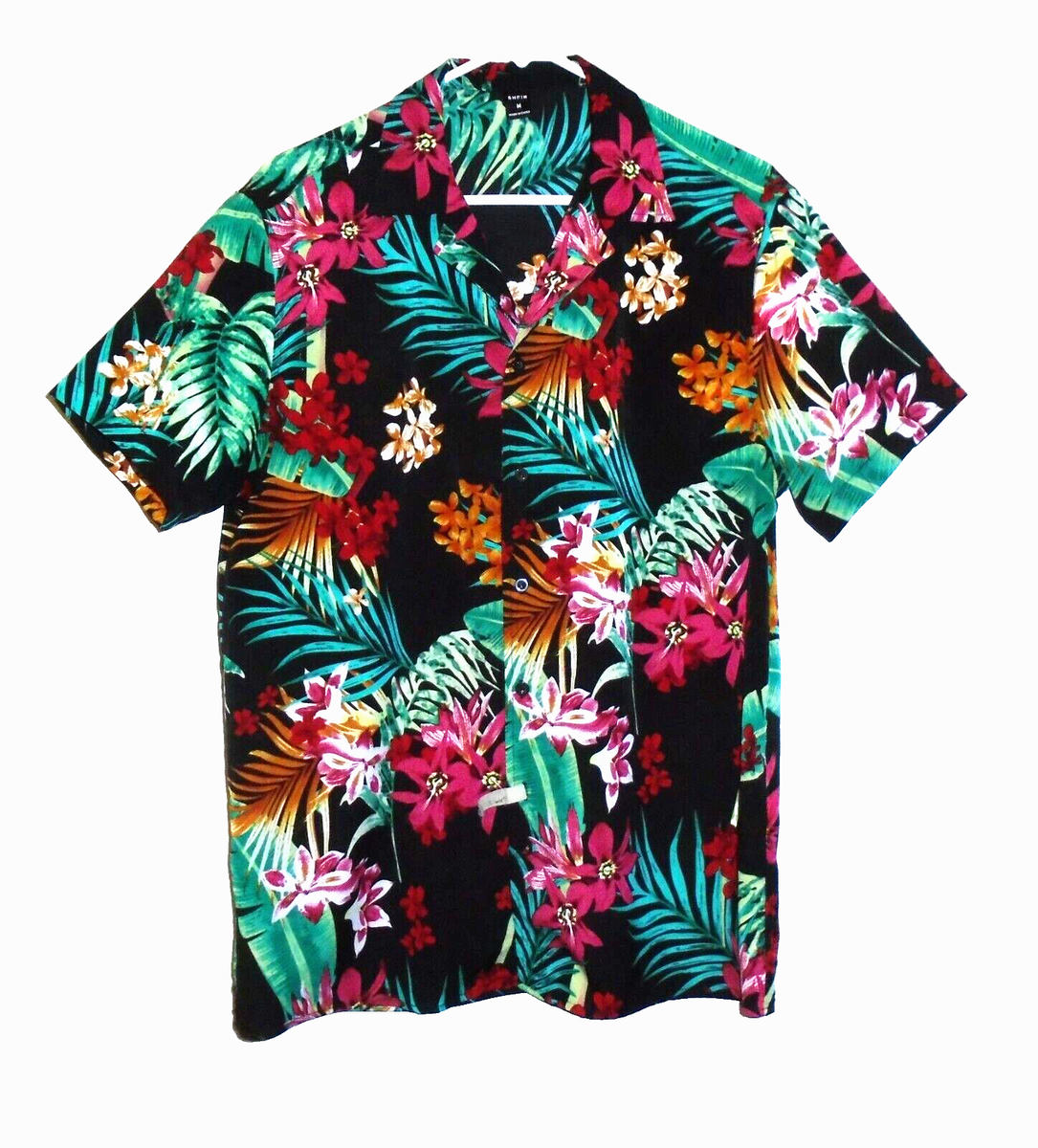 SHEIN Tropical Floral Button Up Short Sleeve Camp Shirt Casual