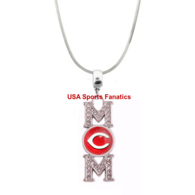 MLB - Cincinnati Reds MOM Necklace With Rhinestones On A 925 SS Snake Chain