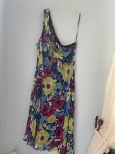 Ralph Lauren New Georgette Floral print multi-color one shoulder midi dress