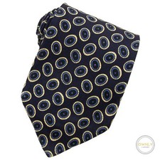 Polo Ralph Lauren Navy 100% Silk Handmade Cell Pattern Italy Faille Tipped Tie