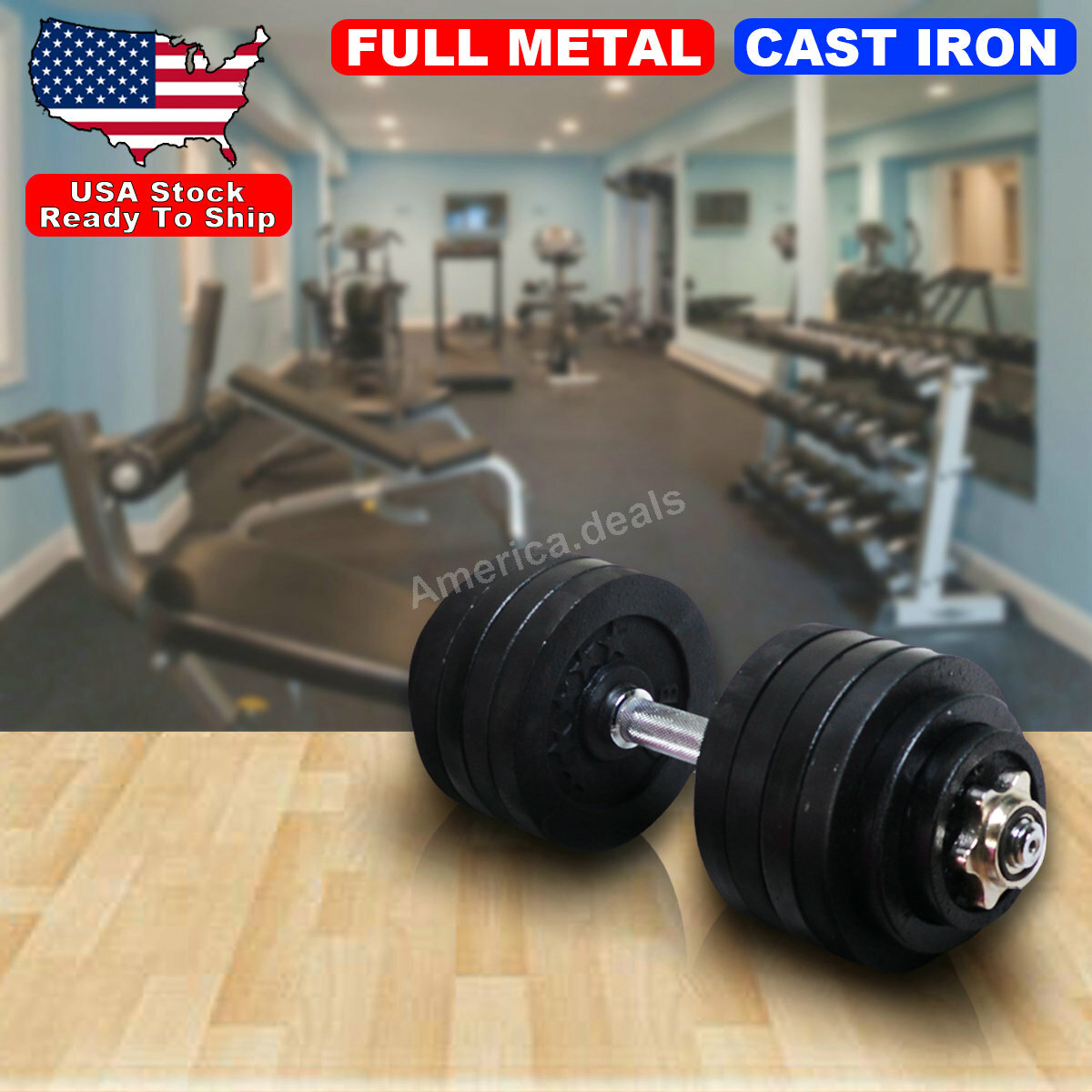 Adjustable 52.5lb Weight Dumbbell Set Home Body Fitness Workout ALL Metal Plates