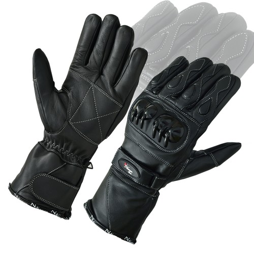 Leather Knuckle Protection Motorbike Motorcycle Gloves Double Stitching