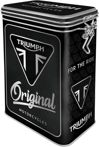 Vintage Style Retro Embossed Tin with Clip Close Lid - Triumph Original - Afbeelding 1 van 3