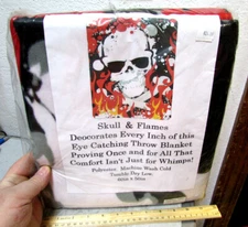 Fleece Throw Lap Blanket Wall Hanging, Skull & Flames, 50 x 60 ", 100% polyester