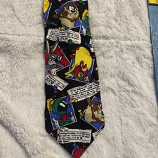 Looney tunes mania vintage silk tie 1995 Yosemite Sam bugs bunny Tasmanian devil