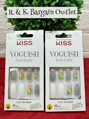 2 ~ Kiss Voguish Fantasy Faux Press On Nails # 86579 FV02 Long Glow Effect