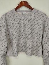 Champion Reverse Weave Cropped Crop Sweatshirt Womens Medium Spellout Gray