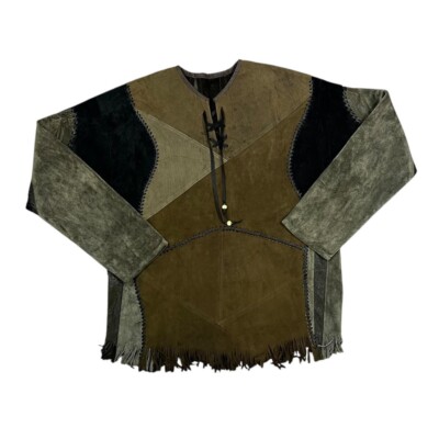 Vintage 80er Indianer Hippie Wildleder Leder schwer Schnür Top Damen L XL