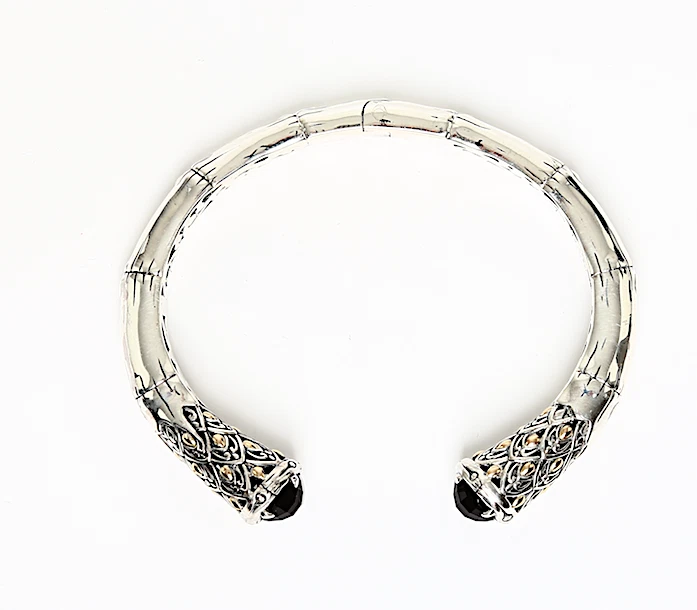 Brazalete Philip Gavriel de oro amarillo de 18 quilates y plata de ley de ónix negro W1144 Foto 4 de 4