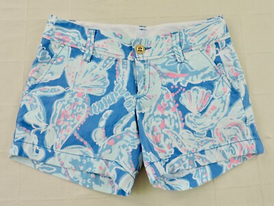 LILLY PULITZER CALLAHAN Womens Sz 00 Into the Deep Blue Pink Shell Shorts EXC
