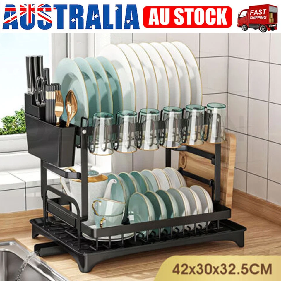 2 Tier Dish Drying Rack Plate Drainer Cutlery Holder Kitchen Organizer Storage - image 4 of 4