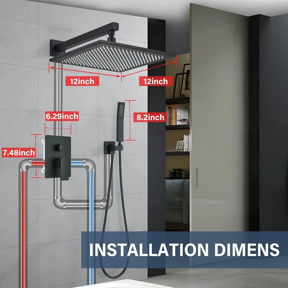 Juego de Grifo de Ducha de Lujo Cabezal de Ducha de Lluvia Juego Combo Válvula Mezcladora Montada en la Pared Foto 3 de 4