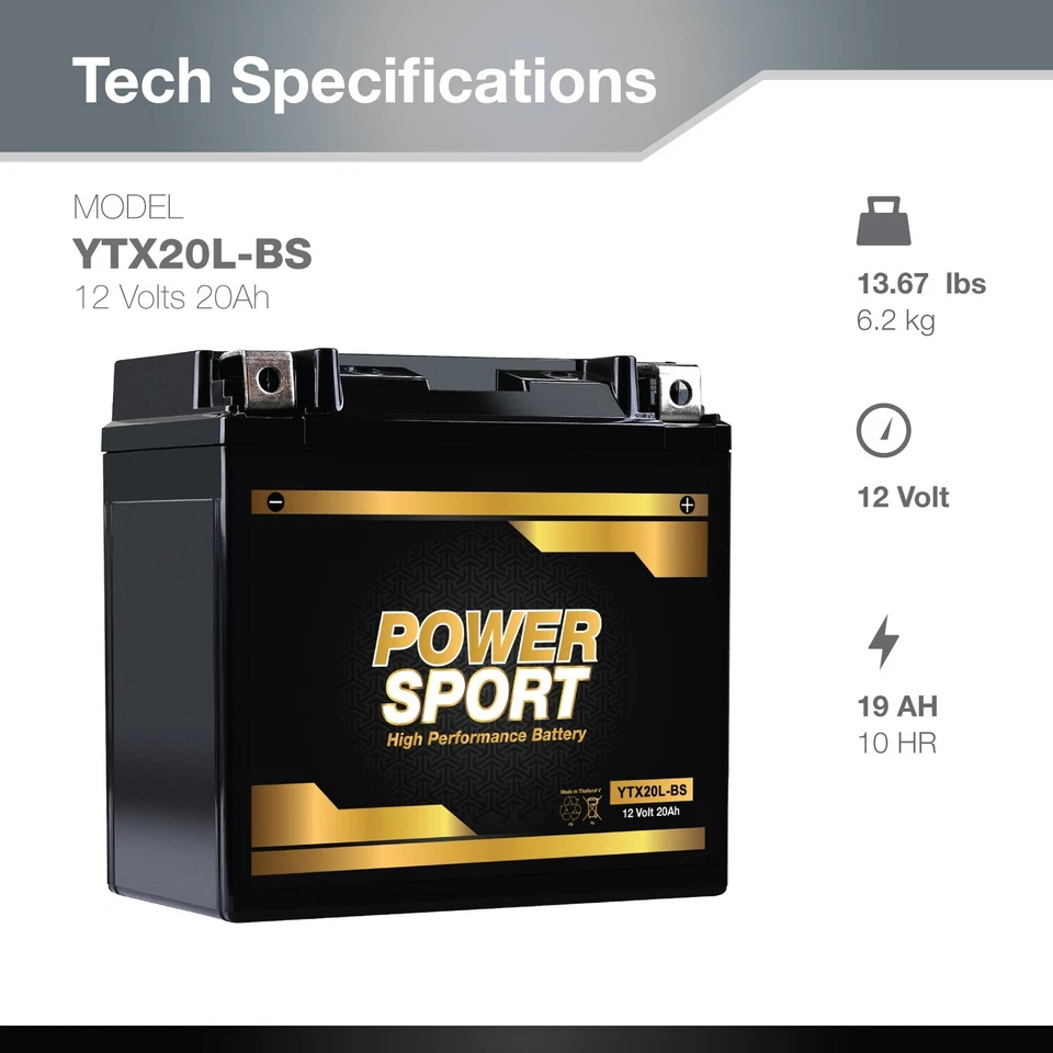 YTX20L-BS Battery for Victory 1507 V92TC Touring Cruiser 2002 Foto 3 de 4