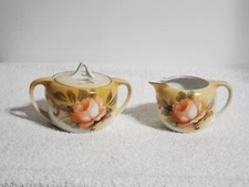Beautiful RS Germany Cream & Sugar Set Peach Roses Gold Trim