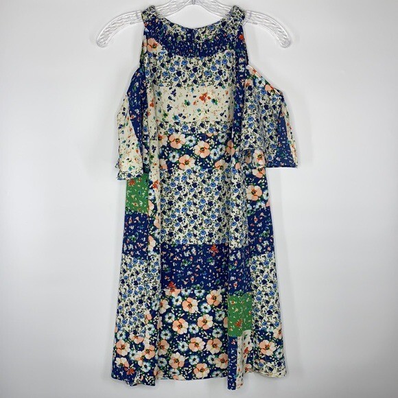 Zara Basic Cold Shoulder Patchwork Floral Dress S… - image 4