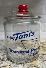 Vintage Tom's Toasted Peanuts Glass Counter Store Display Jar with Red Lid — listing 2