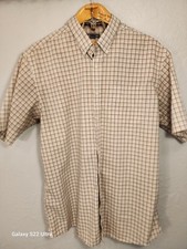 Eddie Bauer Shirt Mens TXL Khaki/Gray Wrinkle Free Relaxed Plaid Button Cotton